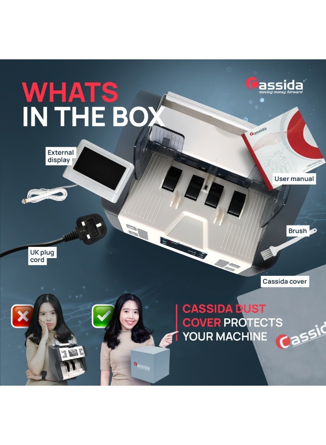 Cassida Xpecto Lite (AED only) Cash counting machine detector bill counter mix value with Dust Cover and External Display - Image 3